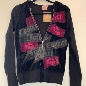 Juicy Couture • Black Velvet Zip-up Top| Size. Lg.